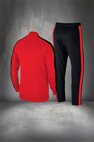 Erkek Kırmızı Günlük Sporcu Eşofman Takımı S-3XL siyah tek bant şerit - M1