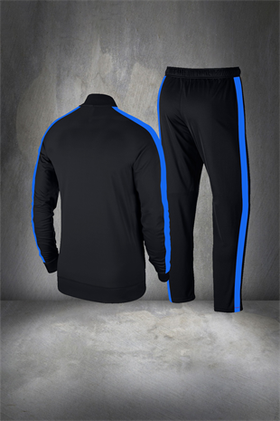 Erkek Siyah Günlük Sporcu Eşofman Takımı S-3XL mavi tek bant şerit - M1
