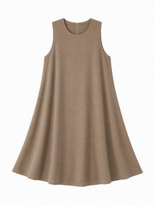 Nişantaşı Butik A MODEL KETEN ELBİSE VİZON