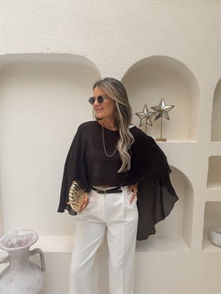 Nişantaşı Butik ASİMETRİK TÜL BLUZ ACI KAHVE