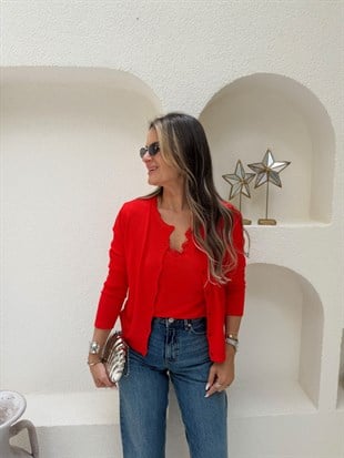 Nişantaşı Butik ATLETLİ MEVSİMLİK İNCE İPEK TRİKO KIRMIZI