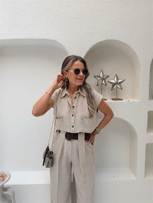 Nişantaşı Butik BEL DETAY NATURAL KETEN GÖMLEK&BLUZ