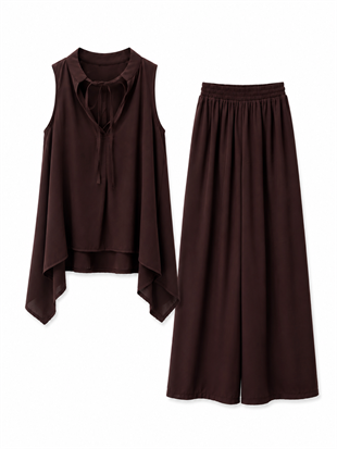 Nişantaşı Butik BLUZ PANTOLON TİRİL TENSEL TAKIM KAHVE