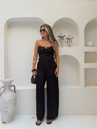 Nişantaşı Butik BOL PAÇA DÖKÜM TİRİL PANTOLON SİYAH