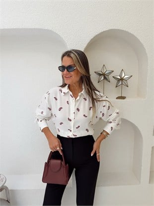 Nişantaşı Butik BORDO DESENLİ TİRİL GÖMLEK