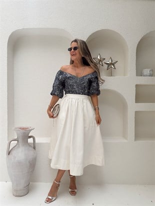 Nişantaşı Butik CEP DETAY KLOS BEYAZ JEAN ETEK