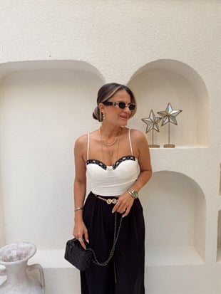Nişantaşı Butik DANTEL DETAY KUPLU BUSTİYER BLUZ BEYAZ