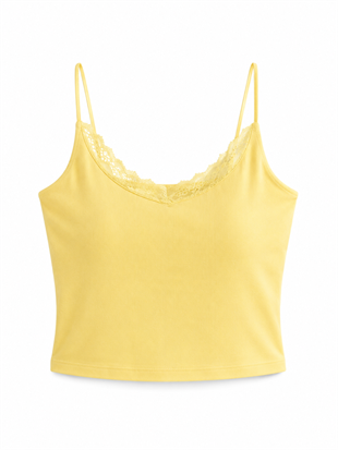 Nişantaşı Butik DANTEL DETAY KUPLU CROP SARI