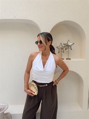 Nişantaşı Butik DEGAJE YAKA BEYAZ BLUZ