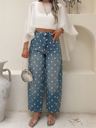 Nişantaşı Butik DİKİŞ DETAY BALON JEAN YIKAMALI MAVİ