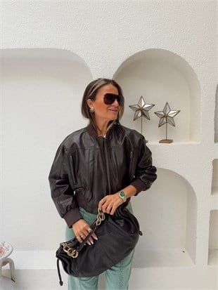 Nişantaşı Butik DİKİŞ DETAY BİKER DERİ MONT ACI KAHVE