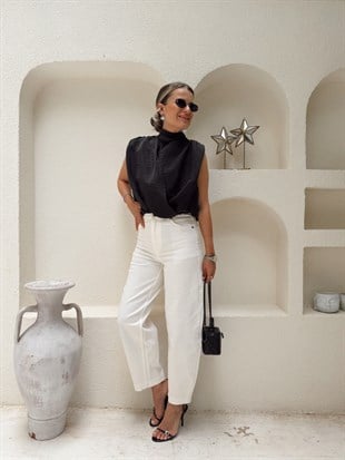 Nişantaşı Butik DİKİŞ DETAY LİKRALI BALON JEAN EKRU
