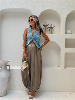 Nişantaşı Butik DÖKÜM KUMAŞ ŞALVAR PANTOLON HAKİ