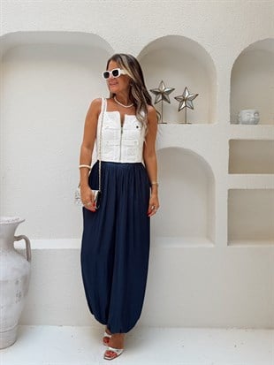 Nişantaşı Butik DÖKÜM KUMAŞ ŞALVAR PANTOLON LACİVERT