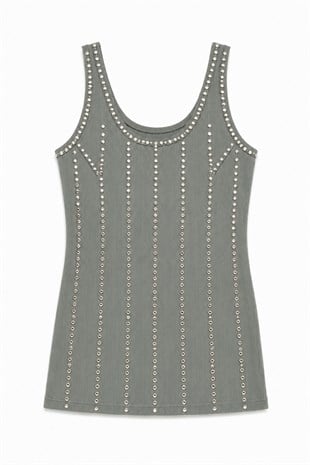 Nişantaşı Butik DROP VE TAŞ DETAY BASİC YIKAMALI GRİ