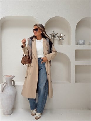 Nişantaşı Butik EKOSE ASTAR DETAY NATURAL TRENÇKOT