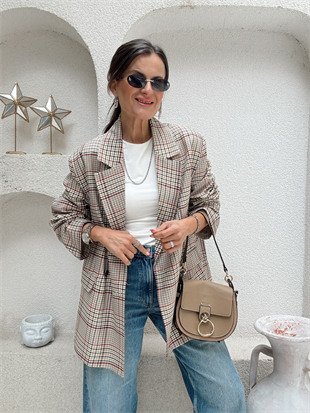 Nişantaşı Butik EKOSE DESEN DÜĞME DETAY OVERSİZE BLAZER 