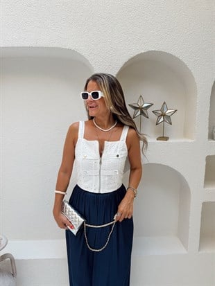 Nişantaşı Butik FERMUAR DETAY ASTARLI FİSTO BÜSTİYER BLUZ