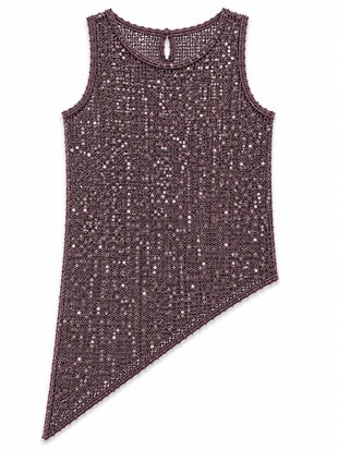Nişantaşı Butik FİLE PUL ASİMETRİK BLUZ MÜRDÜM