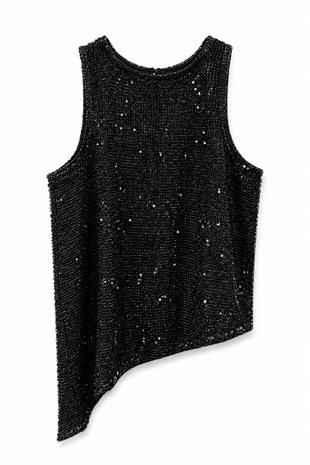 Nişantaşı Butik FİLE PUL ASİMETRİK BLUZ SİYAH