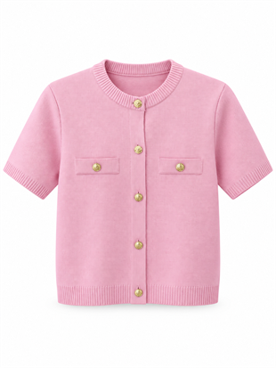 Nişantaşı Butik GOLD DÜĞME ÇELİK ÖRME TRİKO CEKET PEMBE