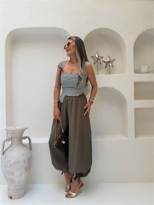 Nişantaşı Butik HAKİ TENSEL ŞALVAR PANTOLON