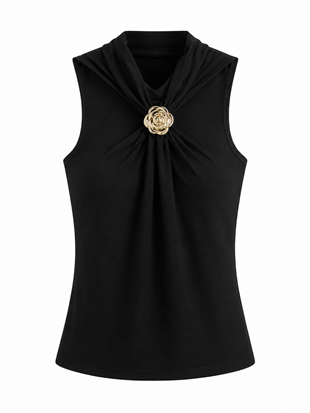 Nişantaşı Butik HALTER YAKA AKSESUARLI BLUZ SİYAH