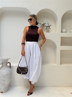 Nişantaşı Butik JOGGER POPLİN ŞALVAR PANTOLON BEYAZ
