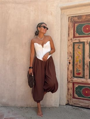 Nişantaşı Butik JOGGER POPLİN ŞALVAR PANTOLON KAHVERENGİ