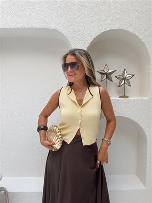 Nişantaşı Butik KAHVE BİYELİ SARI TRİKO SEDEF DÜĞME  BASİC