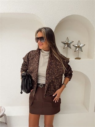 Nişantaşı Butik KAHVE LEOPAR DESEN ASTARLI NUBUK CEKET