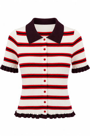 Nişantaşı Butik KAHVERENGİ ÇİZGİ DESEN BİYELİ PAMUK TRİKO