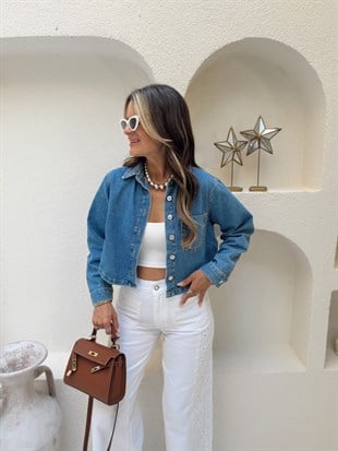 Nişantaşı Butik KARE MODEL YIKAMALI DENİM GÖMLEK