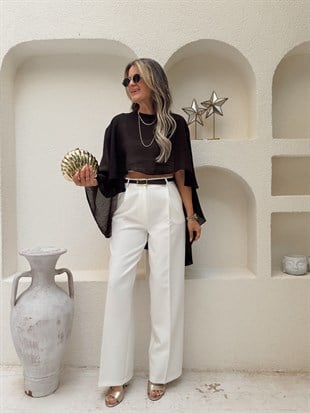 Nişantaşı Butik KEMERLİ BEYAZ PANTOLON