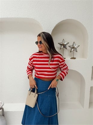 Nişantaşı Butik KIRMIZI ÇİZGİLİ PAMUK BASİC