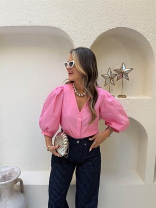 Nişantaşı Butik KOL DETAY PEMBE BLUZ