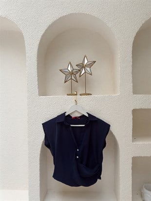 Nişantaşı Butik KRUVAZE DETAY GÖMLEK BLUZ LACİVERT