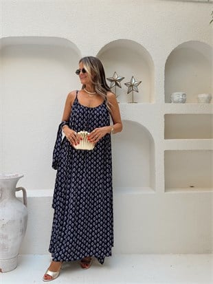 Nişantaşı Butik KUŞAK DETAY SALAS DESENLİ ELBİSE