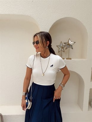 Nişantaşı Butik LACİ BİYE VE NAKISLI BASİC BEYAZ