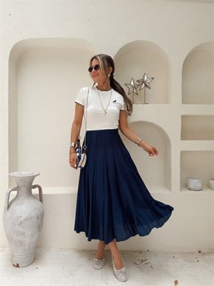 Nişantaşı Butik LACİVERT PARÇALI ASİMETRİ KESİM ETEK