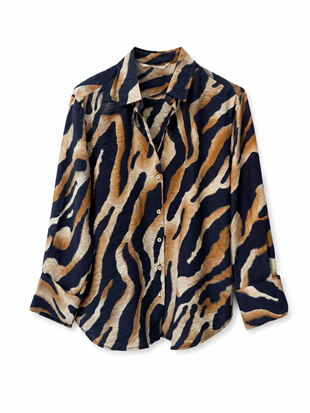 Nişantaşı Butik LACİVERT ZEBRA DESEN TİRİL GÖMLEK