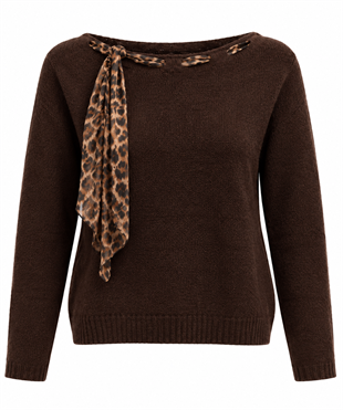 Nişantaşı Butik LEOPAR FULAR DETAY YUMOS KAZAK KAHVE