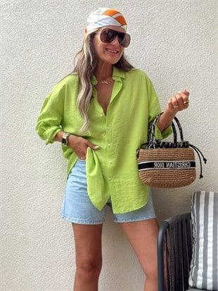 Nişantaşı Butik LİME YEŞİL TİRİL GÖMLEK