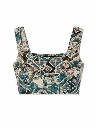 Nişantaşı Butik MAVİ DESEN KARE YAKA CROP BLUZ