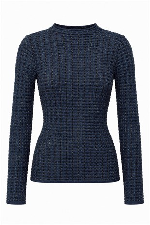Nişantaşı Butik MİNİ YAKA SİM GEÇİŞLİ LACİVERT BLUZ