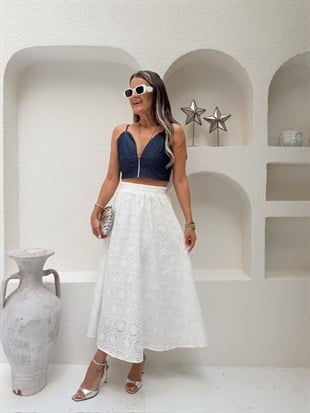 Nişantaşı Butik NAKIŞ DETAY ASTARLI FİSTO ETEK