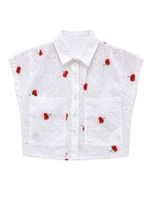 Nişantaşı Butik NAKIŞ İŞLEME FİSTOLU CROP GÖMLEK