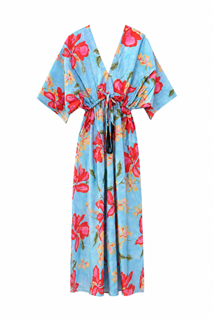 Nişantaşı Butik ÖN ARKA V YAKA MAXİ FLORAL ELBİSE
