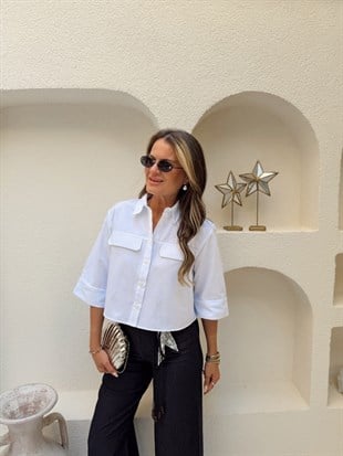 Nişantaşı Butik OVAL KESİM KARE MODEL BEYAZ GÖMLEK