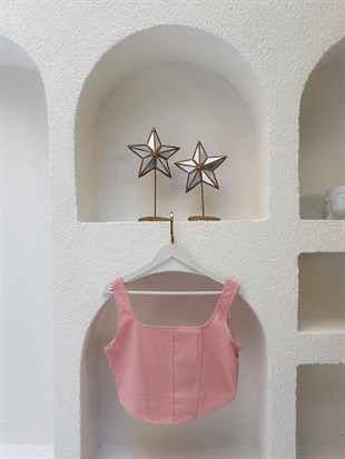 Nişantaşı Butik OVAL KESİM KONTRAST PEMBE BLUZ